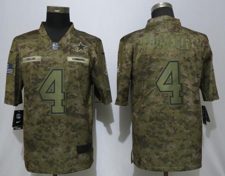 Men Dallas Cowboys #4 Prescott Nike Camo Salute to Service Limited NFL Jerseys
